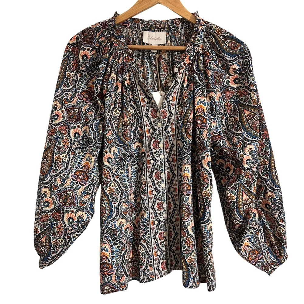 Cleobella Fabiola Multicolored Blouse SZ Large Floral Print Boho Lightweight NWT